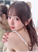 モテ愛されツインテールシースルーぱっつん前髪おくれ毛アレンジ