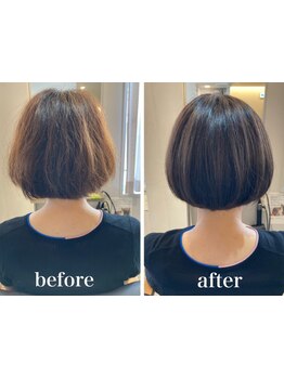 驚くほど自然な仕上がりで,ショートでもゴワつきのない美しいstyleを[岡本/摂津本山/白髪染め/白髪ぼかし]