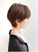 大人ショートヘア マッシュ 前髪あり ひし形耳かけ 丸顔 K0828