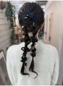 編みおろし　ツインテール　リボン　結婚式　同窓会　20代30代