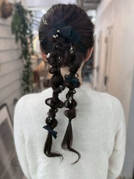 ジゼル 博多筑紫口店(GiseL) 編みおろし ツインテール リボン 結婚式 同窓会 20代30代