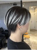 レディースショートグラデーションホワイトシルバーベージュ