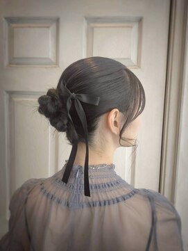 アロマ ヘアー ルーム 新宿3号店(AROMA hair room) おだんごシニヨン/リボンアレンジ/後れ毛/上品/結婚式/パーティ