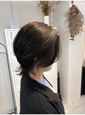 ショートウルフ×白髪ぼかしオリーブ