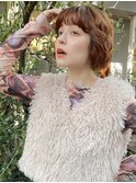 毛利/ミニボブフレンチカジュアル20代オレンジベージュ透明感