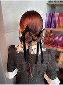 【リボンシニヨン】結婚式銀座お団子タイトヘアセットアレンジ