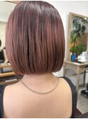 ピンクブラウン切りっぱなしボブ