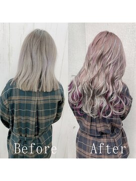 あるじゃんすー 渋谷店 スモーキーグレージュ×パープル#ゆるふわウェーブ#小顔#渋谷