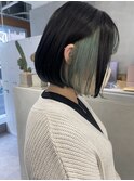 ぱつっとボブ ミントグリーン インナーカラー デザインカラー