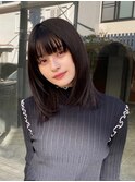 韓国レイヤーカット ストレートミディアムヘア 黒髪グレージュ