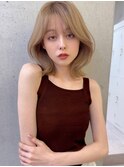 《サンドグレージュ/韓国風/くびれボブ/簡単ヘアセット》