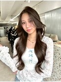 T97ロング韓国風レイヤーカットくびれ巻き透明感ベージュ表参道