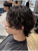 渋谷波巻きスパイラルパーマメンズボブウルフカットサーフカール