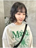 ボブパーマ　ニュアンスパーマゆるめ　黒髪ショートボブ20代30代