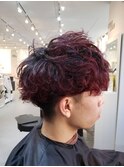 メンズパーマ+ローズレッド