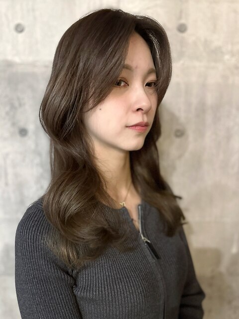レイヤーロング 小顔カット 2wayバング 韓国ヘア 髪質改善