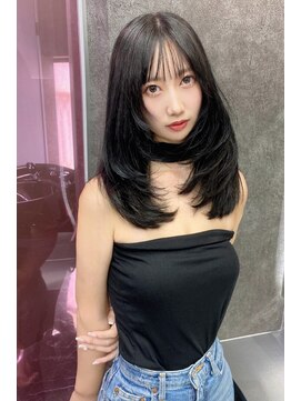 ランズ(LANDS) オリーブカラーザクザクレイヤーカット 【韓国ヘア 大阪 梅田】