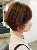 調布レディースショート丸みボブワンカラーショコラグレージュ