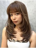 ハイライトカラーミルクティーベージュケアブリーチダブルカラー