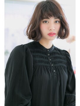 ミック ヘアアンドメイク アップ 駒込店(miq Hair&Make up) 黒髪ダークアッシュくせ毛風ゆるふわ大人ボブパーマc1