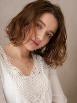 カバーヘア ブリス 志木南口駅前店(COVER HAIR bliss)&nbsp;アプリコットオレンジくせ毛風かきあげボブパーマX志木20代30代