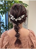 編みおろしアレンジ/くるりんぱ/ヘアアレンジ/結婚式参列ヘア