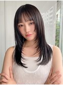 韓国ヘア レイヤーカット 小顔 ココアベージュ 黒髪"