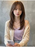 顔まわりカット/レイヤーカット/透明感ブラウンベージュ
