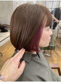 ◎ボブスタイルインナーカラーボルドーピンク