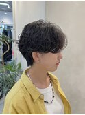 ハンサムショート前下がりボブ切りっぱなしボブニュアンスパーマ