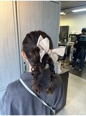ツインポニー ポコポコヘア