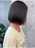 ＊裾カラー重めボブ大人ボブオレンジベージュ前髪なし30代40代3