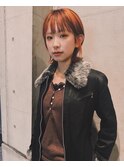 20代30代ダブルカラーシアーオレンジミディアムウルフ外ハネ