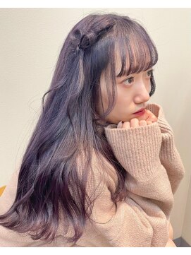 リノショアーズ 元町店(RINOSHORES) 薄めバングウェーブロング大人ガーリーなダークパープルブリーチ