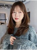 大人ガーリーロング顔周りレイヤー似合わせカット_F31394