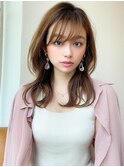 シャギーレイヤー韓国ワンホンヘアシースルーぱっつん前髪