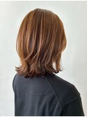 白髪ぼかしカラー/オレンジブラウン/ミディアムレイヤー
