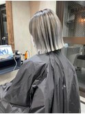 バレイヤージュ、ハイライト、レイヤーロング、グレーベージュ