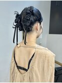 20代30代40代◎前髪パーマ韓国風巻きくすみベージュお団子ヘア