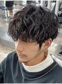 メンズ波巻きスパイラルパーマショートプードルパーマコンマヘア