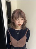 ブロックカラー/ピンクベージュ×グレージュ