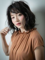 カバーヘア ブリス 大宮西口(COVER HAIR bliss)&nbsp;黒髪くせ毛風ウェットヘアくびれミディ外ハネボブウルフx大宮