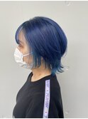 ブルー/ウルフカット/インナーカラー/ダブルカラー/レイヤー