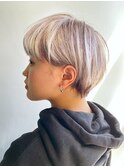 【定元剛志】マッシュショートxホワイトベージュ/耳かけショート