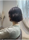 小顔ボブパーマ/パーブルブラック/くるくるパーマ/丸亀髪質改善