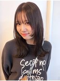 顔周りレイヤー　外ハネミディアム　ダークブラウン　小顔カット
