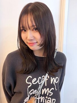 パーク 福岡天神西通り店(parc) 顔周りレイヤー 外ハネミディアム ダークブラウン 小顔カット