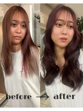 サロン ド ビカ(Salon de bika) 【ビフォーアフター】透明感ワインローズカラー×ウェーブ巻き