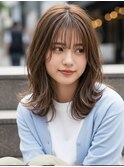 セミロング30代40代ストレートレイヤー前髪なし前髪あり越谷