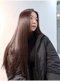 バレイヤージュオリーブグレージュくびれボブ50代髪型